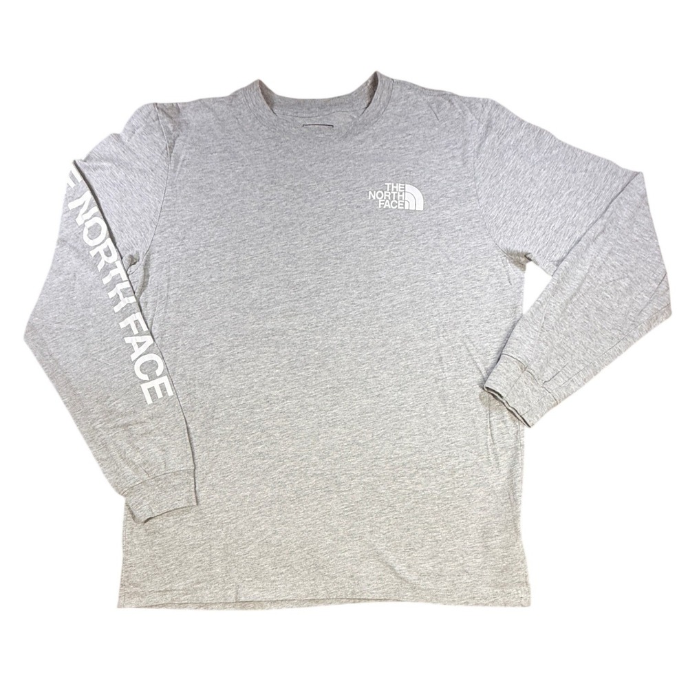 The North Face Mens Long Sleeve T-Shirt Logo Sleeve Graphic Large Grey Cotton